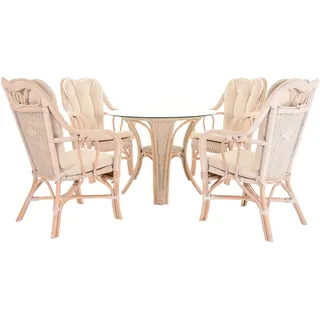 Set/5 Sitzgruppe Wintergarten-Set Rattan-Garnitur 4 Personen (Vintage Weiss)