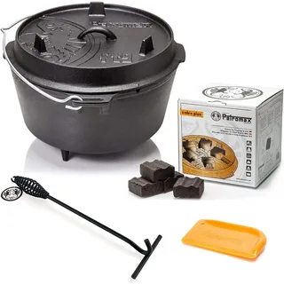 Petromax Feuertopf Starterset ft9 (Dutch Oven mit Standfüßen) inkl. Kohlen + Deckelheber + Schaber
