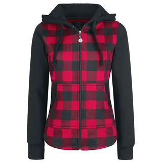 RED by EMP Damen schwarz-rote Kapuzenjacke mit auffälligem Karo-Alloverprint 4XL - 4XL