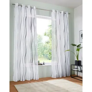 MY HOME Gardine »Dimona«, (2 St.), 2-er Set, transparent, Voile, Polyester, Wellen my home weiß/silberfarben/grau