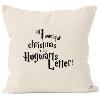 MoonWorks Dekokissen Kissenbezug All I want for Christmas is my Hogwarts Weihnachten letter Kissen-Hülle Deko-Kissen 40x40 Baumwolle MoonWorks® beige