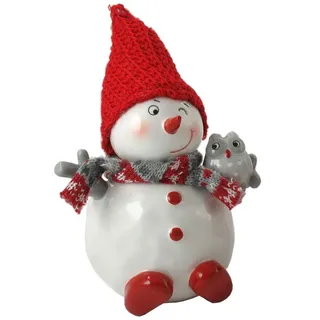 Schneemann Deko Figur mit Mütze Schal Eule Vogel Weihnachtsdeko Skulptur Statue