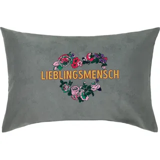 Geburtstag Geschenk Lieblingsmensch Kissen Bestickt Kissenbezug | Dekokissen mit Füllung Wohnzimmer Sofakissen groß Couchkissen | Beste Freunde Geschenk | 40x60cm | grau