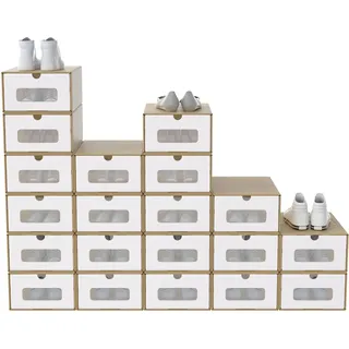 FIVMEN 20x Schuhboxen Stapelbar Kraftpapier Schuhaufbewahrung Aufbewahrungsbox mit Deckel und Transparent Sichtfenster Schuhbox Schuh Organizer, 34,5x23,5x13,5 cm