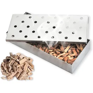 Räucherbox Edelstahl, Stabile Räucherbox, Bbq-Räucherbox, Top Meat BBQ Smoker Box für Holzspäne, Smokerbox aus Edelstahl zum Grillen, Gas-Grillzubehör oder Holzkohlegrill, Silber