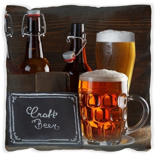 Wallario Dekokissen »Biervarianten - Pils im Glas Flaschenbier Schild Craft Beer«, handgenäht schwarz 40 cm x 40 cm