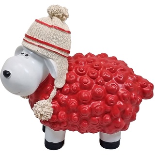 Fachhandel Plus Dekofigur Bunte Deko-Schafe klein Bommel-Mütze Farbe wählbar rot