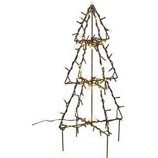 hellum LED Tannenbaum außen, Weihnachtsbaum aus Metall, Weihnachtsbaum Outdoor, schwarz, 90 LED, warm-weiß, 52x30cm, 2D/3D wählbar, Garten, Terrasse, Balkon, IP 44 Transformator, 6h Timer, 577952