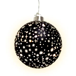 Spetebo LED Weihnachts Glaskugel Sterne schwarz matt mit Timer - 12 cm - Deko Kugel warm weiß beleuchtet Batterie betrieben - Advent Winter Stimmungslicht Christbaumkugel edel elegant