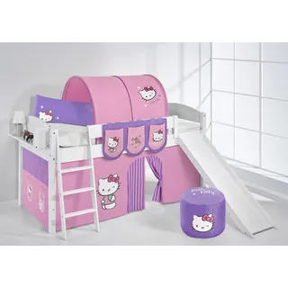 Lilokids Hochbett Spielbett IDA Hello Kitty Teilbares Hochbett mit Rutsche und Vorhang umbaubar in Einzelbett, Hochbett und L-Etagenbett
