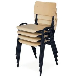 PROREGAL Stapelstuhl 4er Set | Schwarz/Buche | aus Holz | HxBxT 80x38x41 cm | Stapelbar