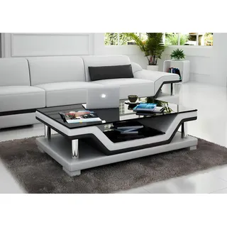 Xlmoebel Couchtisch Designer-Couchtisch aus Leder und Glas mit eleganter Linienführung (Couchtisch Modell " SB 3009), Hergestellt in Europa schwarz