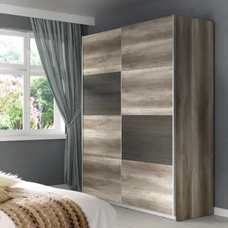 FORTE Skive Schrank 170, Kleiderschrank, Schwebetürenschrank Industrial Schlafzimmer Jugendzimmer 2-türig, Holzdekor: Eiche Antik/Touchwood, 170 cm breit x 210 cm hoch x 61 cm tief