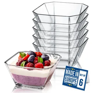 Crystalia Luxury Stapelbare Glas Dessertschalen Set 6, 300ml 100% BLEI FREI Glasschalen, Dessertgläser, Dessertbecher, Puddingschalen, Glassschalen, Servierschalen, Soßenschalen, Obst-Servierschalen