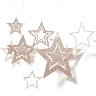 Yurosiay Glitzer Sterne zum Aufhängen 7er Set Aushöhlen Glitzernder Papiersterne Deko Groß Hängedeko Stern Weihnachtsdeko Stern Sterne Aufhängen für Hochzeit Party Christbaum Deko Champagner