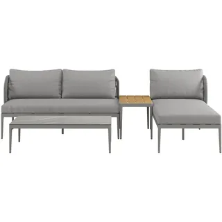 Ambia Garden Loungegarnitur Teile einzeln stellbar, Grau, Metall, Kunststoff, Glas, Textil, 4-teilig, Füllung: Polyester,Schaumstoff, 255x72x145 cm, Loungemöbel, Gartenlounge-Sets