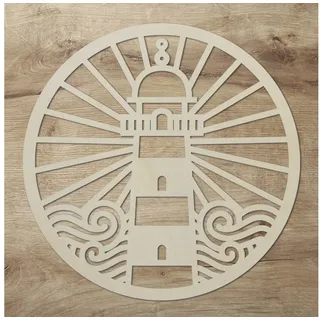 Namofactur 3D-Wandtattoo Leuchtturm im Holzreifen Wanddeko Hoop maritim Wandbild, Holz Leuchtturm Kreis maritime Wandgestaltung Nordsee / Ostsee Fans beige