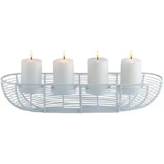 Marrakesch Moderner Adventskranz aus Metall 40cm Gross | Kerzenständer Flann Weiss für 4 Kerzen als Weihnachtsdeko innen | Schwarze Deko Kerzenhalter Teelichthalter ideal Aesthetic Herbstdeko