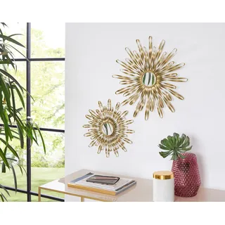 Wanddekoobjekt OTTO HOME "Sonne, goldfarben, im 2er Set: 35 und 46cm", gold (goldfarben), T:4cm Ø:46cm, Metall, Wanddekoobjekte, Wanddekoration aus Metall mit kleinem Spiegel in der Mitte