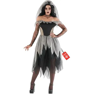Morph Zombie Braut Kostüm Damen, Gruseliges Halloween Kostüm Damen | Kleid, Tüllrock & Stirnband mit Schleier, Zerrissene Optik, Zum Überziehen, Perfekt für Halloween, Ideal zum Verkleiden