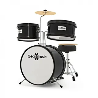 Junior-Schlagzeug für Kinder 3-6 Jahre mit Zubehör, Gear4music, Schwarz | Verkleinertes Set mit Bassdrum, Snare, Tom und Becken, Höhenverstellbarer Hocker, Pedal und Trommelstöcke, 3-6 Jahre