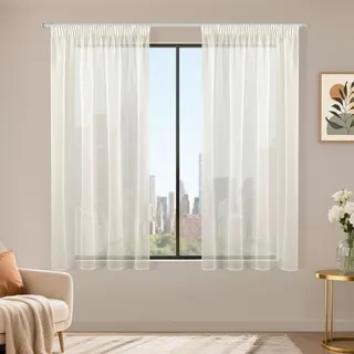Voile Schiebegardinen 145 x 140 cm, 2er Set, beige, Kräuselband, für Wohnzimmer