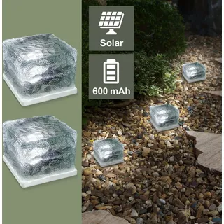 EAXUS Solarleuchte Glas 2er Set mit Dämmerungssensor transparent, weiß