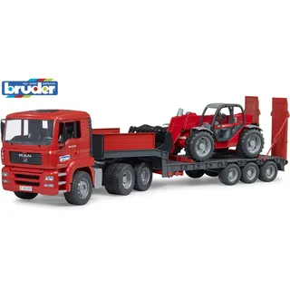 Bruder 02774 - MAN TGA Tieflader mit Manitou Teleskoplader rot 1:16