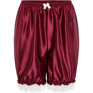 Satini Rüschen Spitze Sissy Gerafft Lolita Bloomers Shorts Seidig Satin Pumphose (Weinrot, XL) - XL
