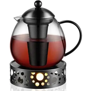 Teebereiter 1500ml Glas Typ10 Schwarz Teekanne mit Stövchen