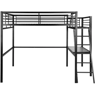 MEUBLE Cosy Hochbett 140x190cm Bettrahmen Etagenbett mit Lattenroste und Schreibtisch aus Glas und Metall, Industriell, für Erwachsene und Kinder, Schwarz