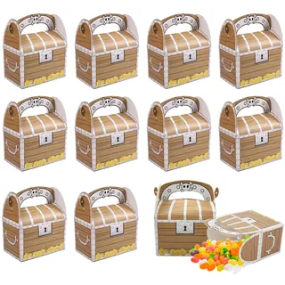 wocpvm 12 Stück Piraten Party Box Kindergeburtstagsfeier Schatzkiste Pappe | Schatztruhe Süßigkeiten Geschenkboxen Requisiten Schatztruhe Piraten Partyzubehör, für Mitgebsel und Give-Aways