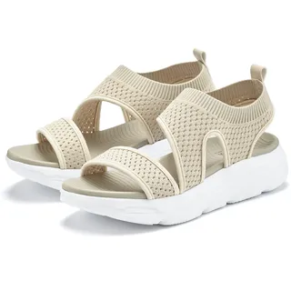 Sandale LASCANA Gr. 38, beige Damen Schuhe Strandschuhe Sandalette, Sommerschuh aus elastischem Textil besonders leicht VEGAN