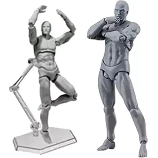 Actionfigur mit Armen, Männlich, Weiblich, Menschlicher Körper, PVC, Leere Actionfigur, Modellzeichnung, Schaufensterpuppen mit Ständer Zum Skizzieren, Malen (Grey Mann)