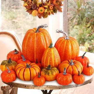 Herbst Deko Kürbisse Halloween Orange Schaumstoff Gemischt Größen Set