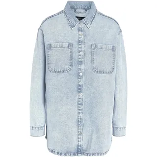 Noisy May Damen Jeansjacke Oversize Denim Übergangsjacke Dropped Shoulder Shacket Bleached Design, Farben:Hellblau, Größe:XS - XS