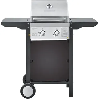 HEINRICHS Gasgrill, Grillwagen, 2Flächen Brenner aus Edelstahl, Balkon-Grill auf 2 Rädern, Outdoor-Grill, BBQ-Grill, Seitenablage klappbar - Schwarz