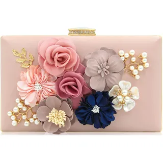 Milisente Damen Clutch Tasche Blumen Abendtasche Hochzeit Bag Elegante Handtasche (Rosa)