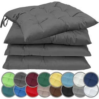 NatureMark 4er Set Stuhlkissen mit Bändern Gr. 40x40 cm Sitzkissen gefüllt, Anthrazit grau
