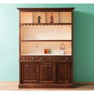 Massivholzmoebel-Becker Buffet Großer Buffetschrank aus Massivholz mit Glashalterungen braun