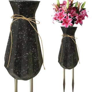 Friedhofsvasen für Grabstätten, langlebige Kunststoff-Grabvasen, Blumenhalter mit Metallspikes, Schleifen-Dekor für Friedhofssteine, Grabdekorationen für den Außenbereich, Grabdekorationen für