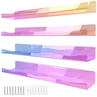 Qsvbeeqj 4 bunte Acryl-Regale, praktisches Bücherregal aus Acryl, stabiles schwebendes Wandregal