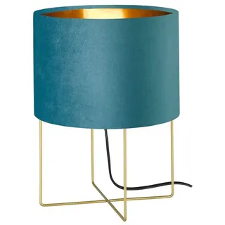 FISCHER & HONSEL LED Nachttischlampe Samt Lampenschirm Türkis Gold, Höhe 32cm, Dimmfunktion, LED wechselbar, Warmweiß, ausgefallen-e Design-er Stofflampe, Tischleuchte mit Metall-Fuß grün