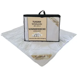 Meivita Naturfaserbettdecke Wildseide Bettdecke extra leichte Sommerdecke, Füllung: 100% Seide, Bezug: 100% Baumwolle, Hergestellt in Deutschland weiß 200 cm x 220 cm