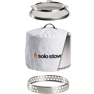 Solo Stove Bonfire 1.0 (III) Feuerstelle Feuerschale Bonfire Outdoor-Kamin Edelstahl, mit Standfuß + Funkenschutz + Abdeckung,Set, für Terrasse G...