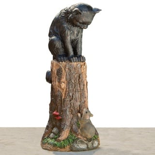 Bits and Pieces - Katze und Maus Gartenstatue - Outdoor Kätzchen auf einem Stumpf Skulptur – 43,2 cm Polyresin Home Decor wetterfest Rasen Ornament, schwarz
