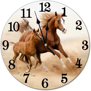 Abucaky Wanduhr mit laufendem Pferd, batteriebetrieben, leise, runde Uhr, Wanddekoration für Zuhause, Büro, Schule, 30,5 cm