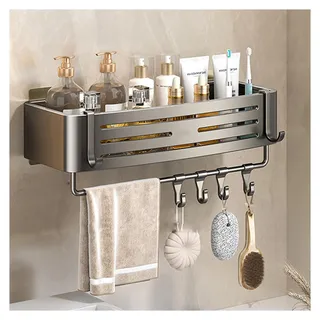 lesulety Duschzubehör Badezimmer Ablage Ohne Bohren Duschkorb Zum Hängen Ablage Dusche Bathroom Storage & Organisation Duschablage Zum Kleben Dusche Zubehör Mit Handtuchhalter,Grau