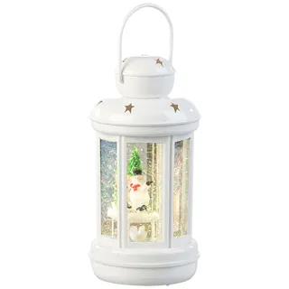 LED-Laterne mit Schneewirbel und Deko-Schneemann, warmweiß