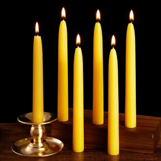 Ashlux Bienenwachs Stabkerzen & Spitzkerzen, 6 Stück, Gelb, 8 Std. | handgemacht, tropffrei, rußfrei & geruchsneutral – ideal für Weihnachten, Hochzeit, Meditation & Alltag